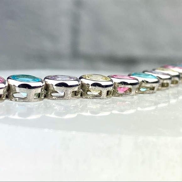 Sterling Silver Rock Candy Crystal Tennis Bracelet Pastel Colorful Bright - Picture 8 of 9
